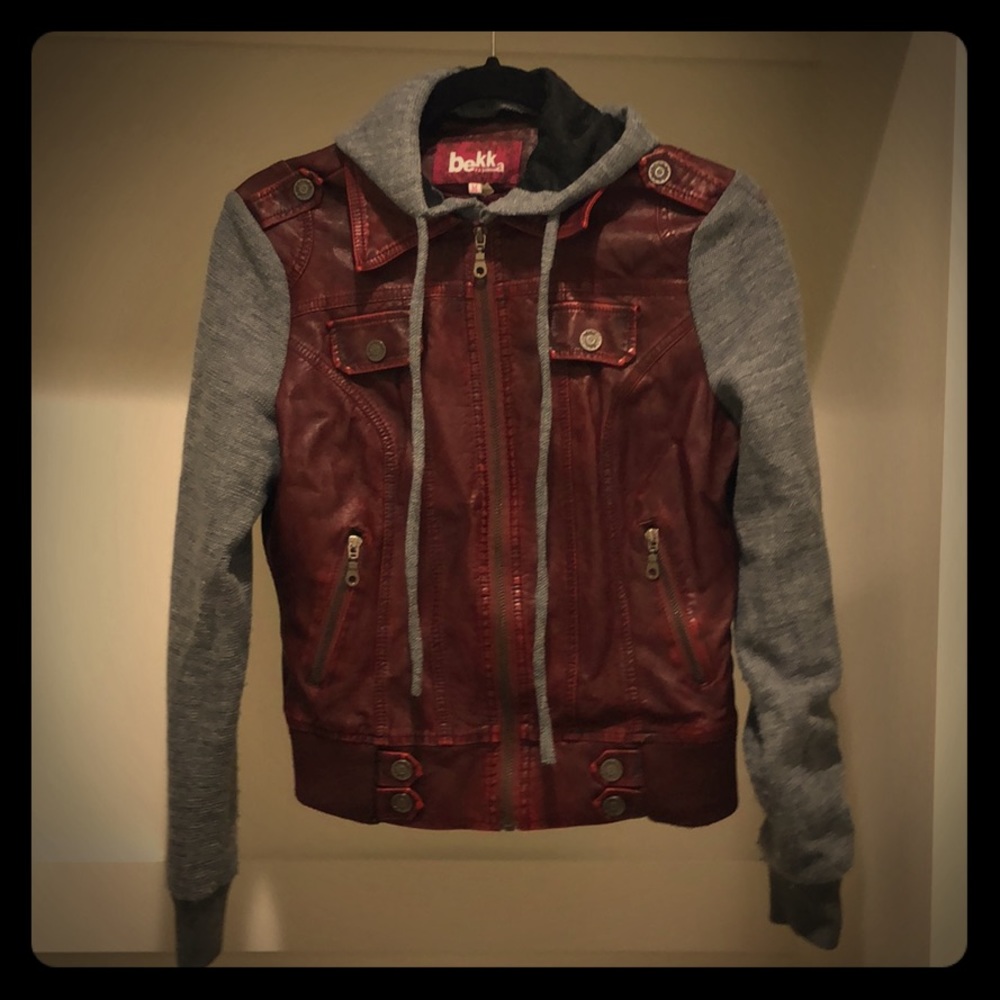 Gray and Red pleather jacket